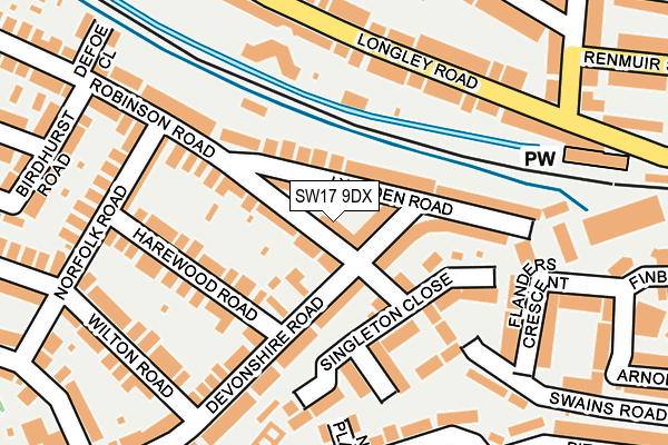 SW17 9DX map - OS OpenMap – Local (Ordnance Survey)