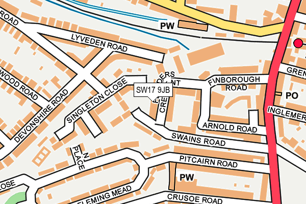 SW17 9JB map - OS OpenMap – Local (Ordnance Survey)
