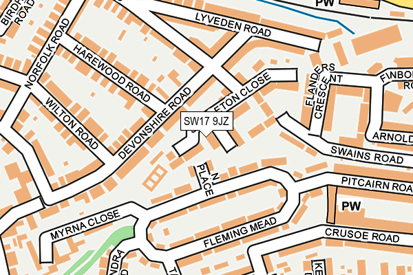 SW17 9JZ map - OS OpenMap – Local (Ordnance Survey)