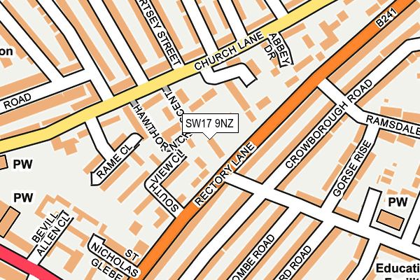 SW17 9NZ map - OS OpenMap – Local (Ordnance Survey)