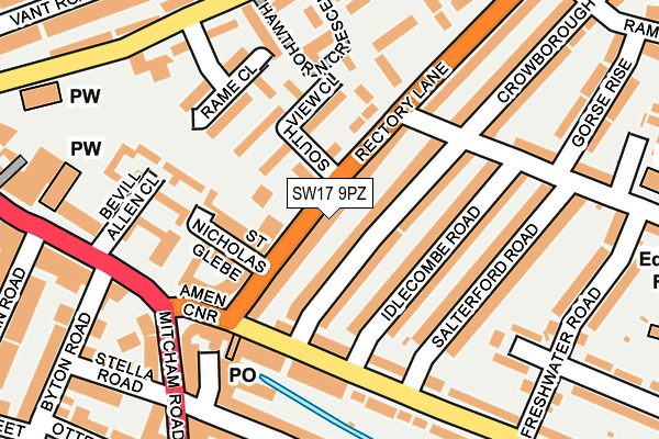 SW17 9PZ map - OS OpenMap – Local (Ordnance Survey)