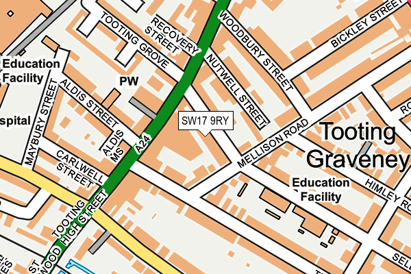 SW17 9RY map - OS OpenMap – Local (Ordnance Survey)