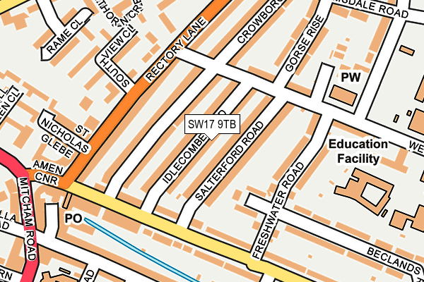 SW17 9TB map - OS OpenMap – Local (Ordnance Survey)