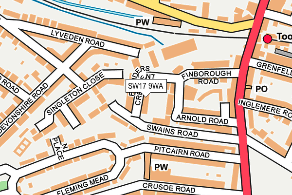 SW17 9WA map - OS OpenMap – Local (Ordnance Survey)