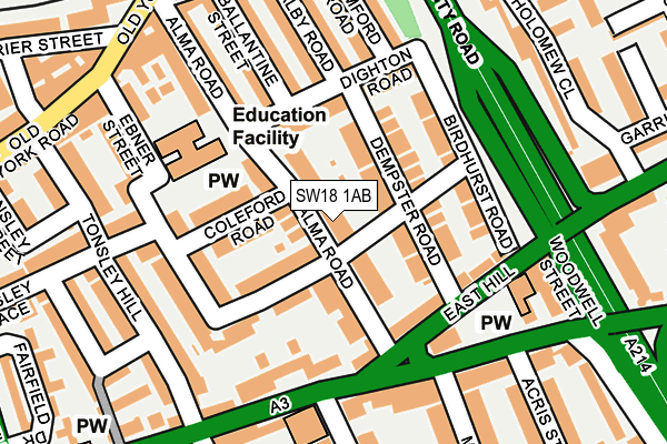 SW18 1AB map - OS OpenMap – Local (Ordnance Survey)