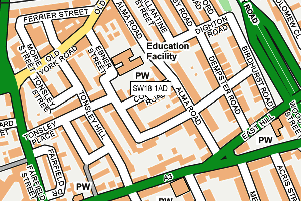 SW18 1AD map - OS OpenMap – Local (Ordnance Survey)