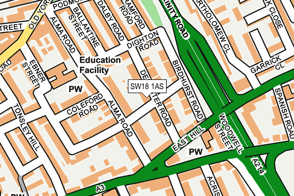 SW18 1AS map - OS OpenMap – Local (Ordnance Survey)