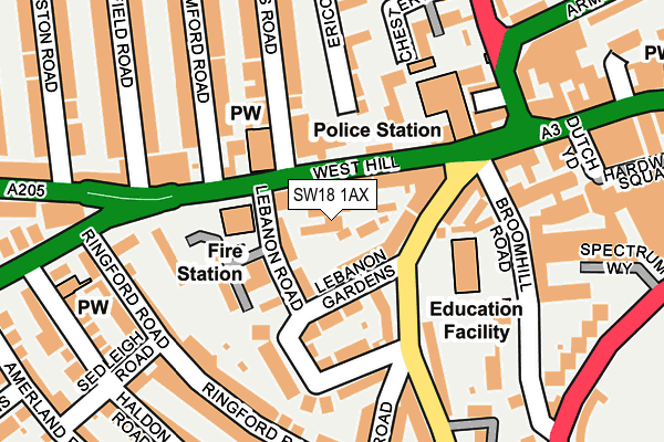 SW18 1AX map - OS OpenMap – Local (Ordnance Survey)