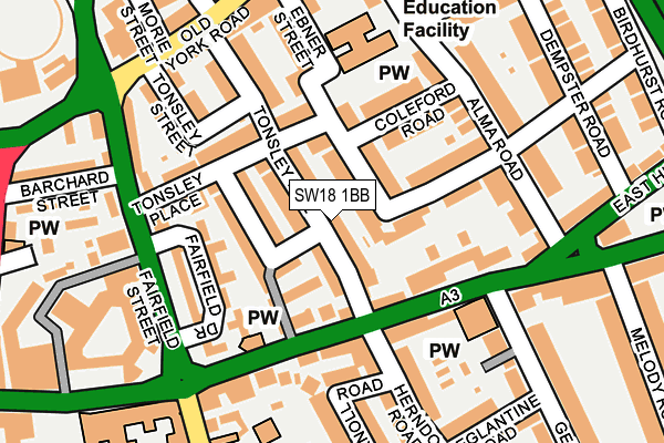 SW18 1BB map - OS OpenMap – Local (Ordnance Survey)