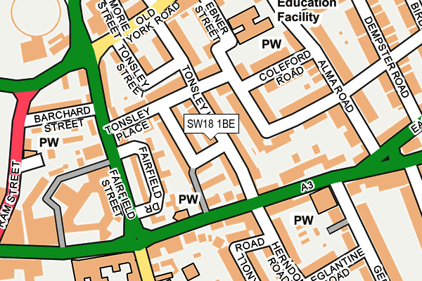 SW18 1BE map - OS OpenMap – Local (Ordnance Survey)