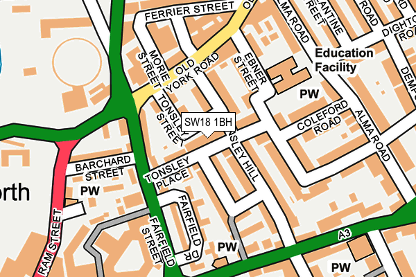 SW18 1BH map - OS OpenMap – Local (Ordnance Survey)