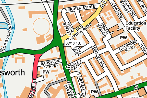 SW18 1BJ map - OS OpenMap – Local (Ordnance Survey)