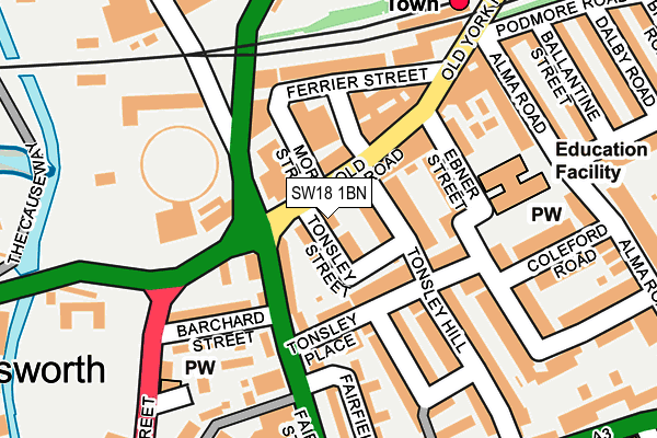 SW18 1BN map - OS OpenMap – Local (Ordnance Survey)