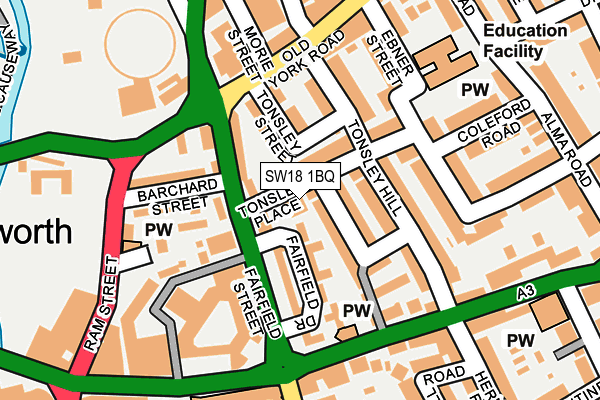 SW18 1BQ map - OS OpenMap – Local (Ordnance Survey)