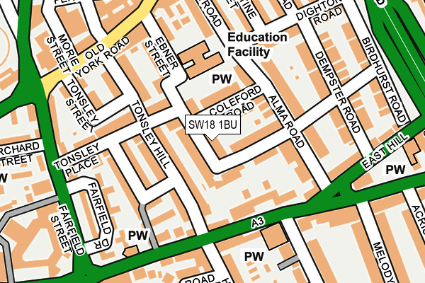 SW18 1BU map - OS OpenMap – Local (Ordnance Survey)