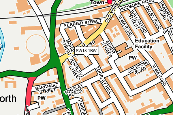 SW18 1BW map - OS OpenMap – Local (Ordnance Survey)