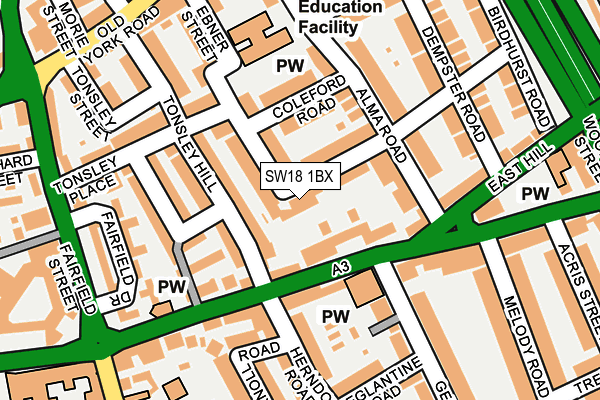 SW18 1BX map - OS OpenMap – Local (Ordnance Survey)