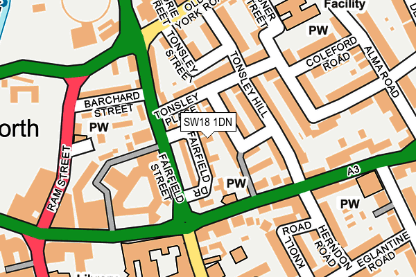 SW18 1DN map - OS OpenMap – Local (Ordnance Survey)