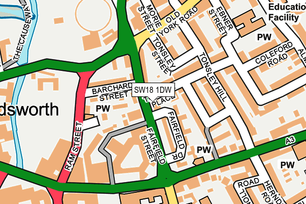 SW18 1DW map - OS OpenMap – Local (Ordnance Survey)