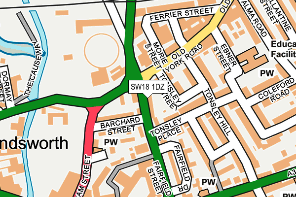 SW18 1DZ map - OS OpenMap – Local (Ordnance Survey)