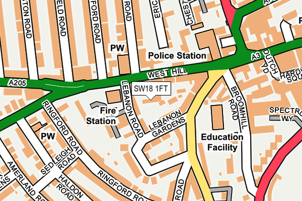 SW18 1FT map - OS OpenMap – Local (Ordnance Survey)