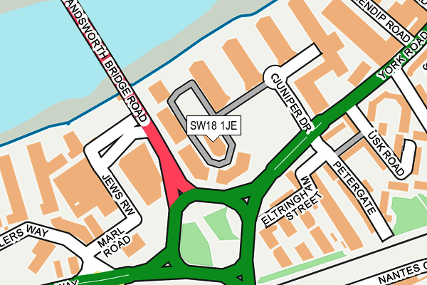 SW18 1JE map - OS OpenMap – Local (Ordnance Survey)