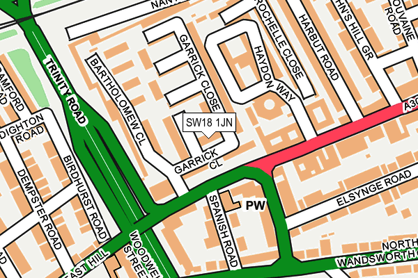 SW18 1JN map - OS OpenMap – Local (Ordnance Survey)