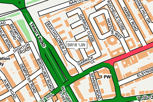 SW18 1JW map - OS OpenMap – Local (Ordnance Survey)