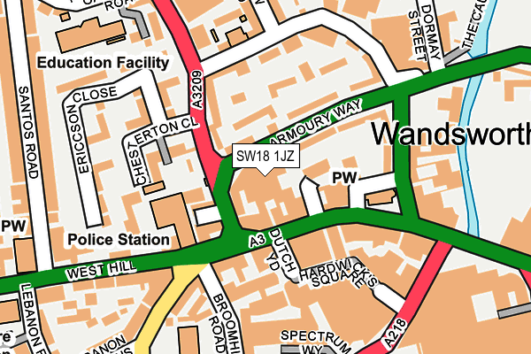 SW18 1JZ map - OS OpenMap – Local (Ordnance Survey)