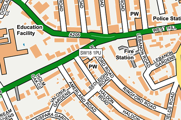 SW18 1PU map - OS OpenMap – Local (Ordnance Survey)