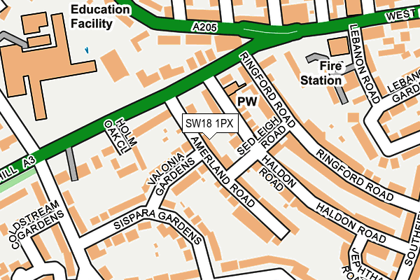 SW18 1PX map - OS OpenMap – Local (Ordnance Survey)