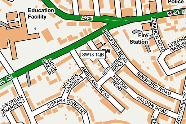 SW18 1QB map - OS OpenMap – Local (Ordnance Survey)