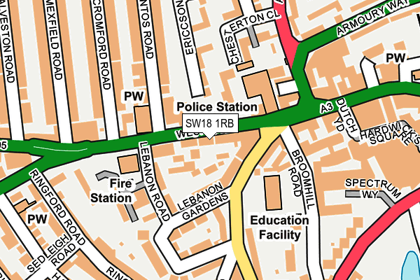 SW18 1RB map - OS OpenMap – Local (Ordnance Survey)