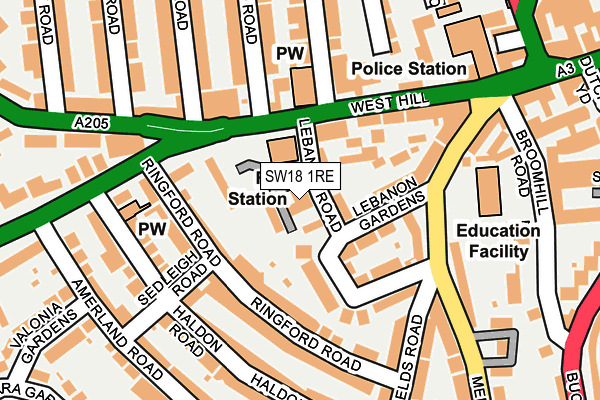 SW18 1RE map - OS OpenMap – Local (Ordnance Survey)