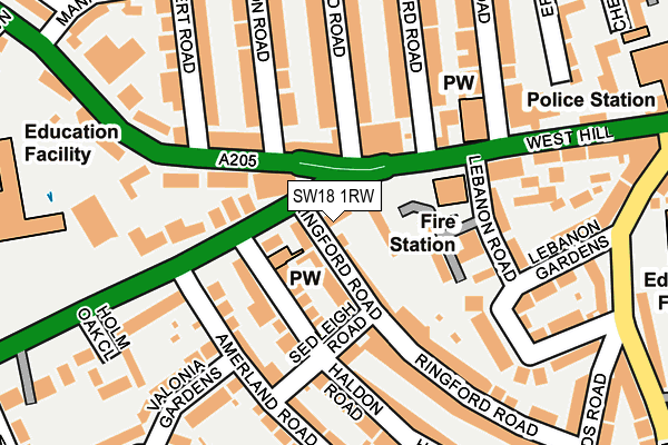 SW18 1RW map - OS OpenMap – Local (Ordnance Survey)