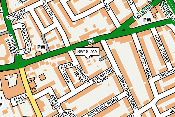 SW18 2AA map - OS OpenMap – Local (Ordnance Survey)
