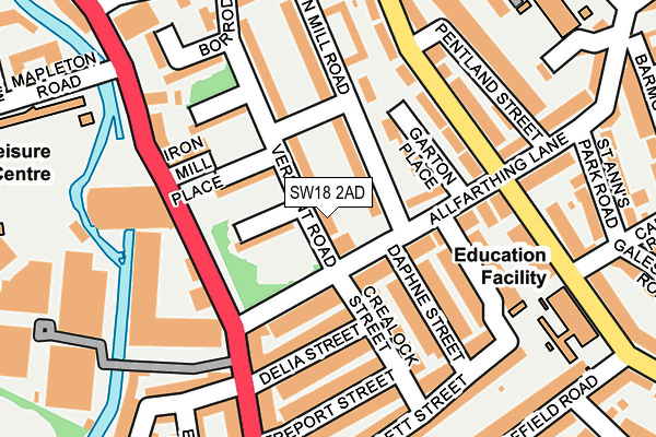 SW18 2AD map - OS OpenMap – Local (Ordnance Survey)