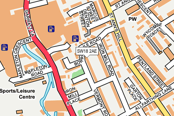 SW18 2AE map - OS OpenMap – Local (Ordnance Survey)