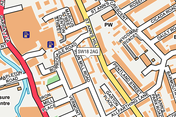 SW18 2AG map - OS OpenMap – Local (Ordnance Survey)