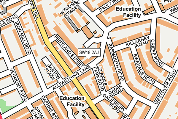 SW18 2AJ map - OS OpenMap – Local (Ordnance Survey)