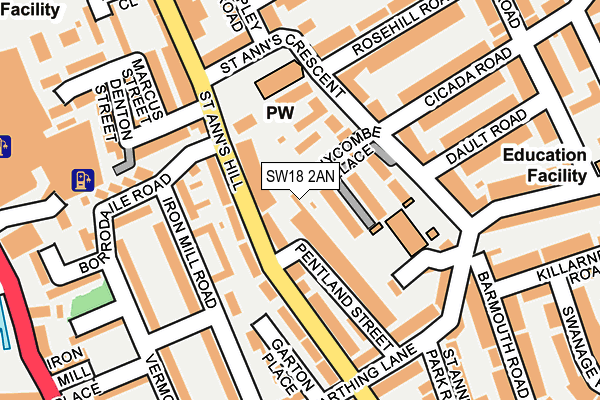 SW18 2AN map - OS OpenMap – Local (Ordnance Survey)