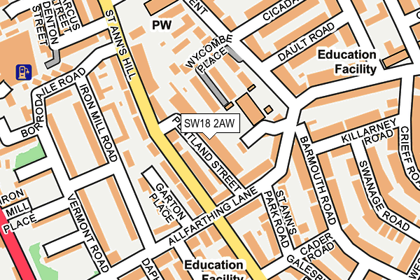 SW18 2AW map - OS OpenMap – Local (Ordnance Survey)