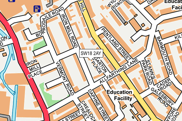 SW18 2AY map - OS OpenMap – Local (Ordnance Survey)