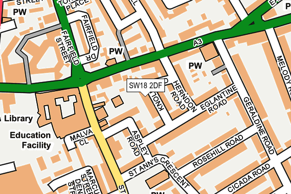 SW18 2DF map - OS OpenMap – Local (Ordnance Survey)