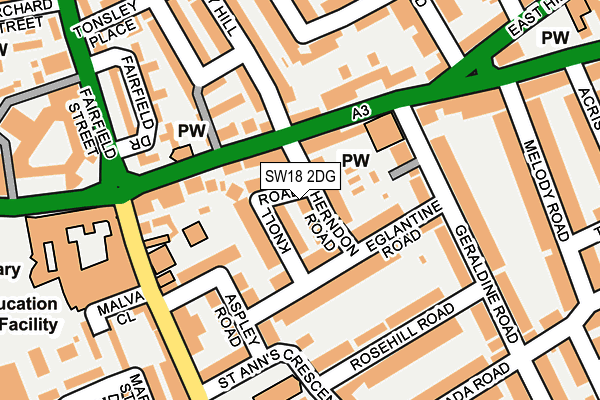 SW18 2DG map - OS OpenMap – Local (Ordnance Survey)
