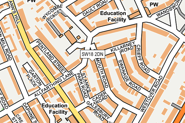 SW18 2DN map - OS OpenMap – Local (Ordnance Survey)
