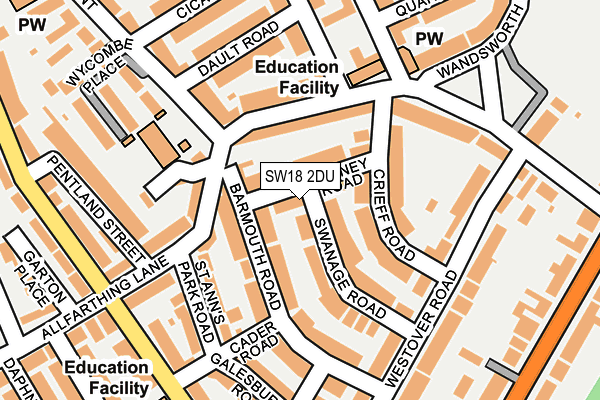 SW18 2DU map - OS OpenMap – Local (Ordnance Survey)