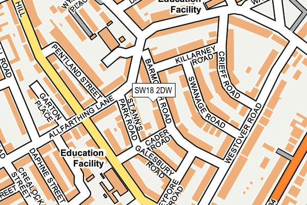 SW18 2DW map - OS OpenMap – Local (Ordnance Survey)