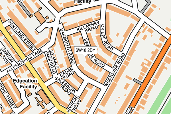 SW18 2DY map - OS OpenMap – Local (Ordnance Survey)