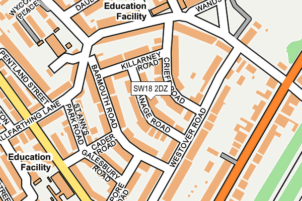 SW18 2DZ map - OS OpenMap – Local (Ordnance Survey)